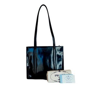 Prada Spazzolato Patent Leather Tote Black